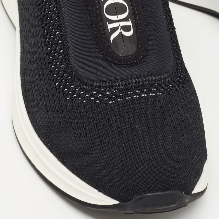 Pre Owned Dior Black Knit Fabric and Neoprene B25 Slip On Sneakers Size 45