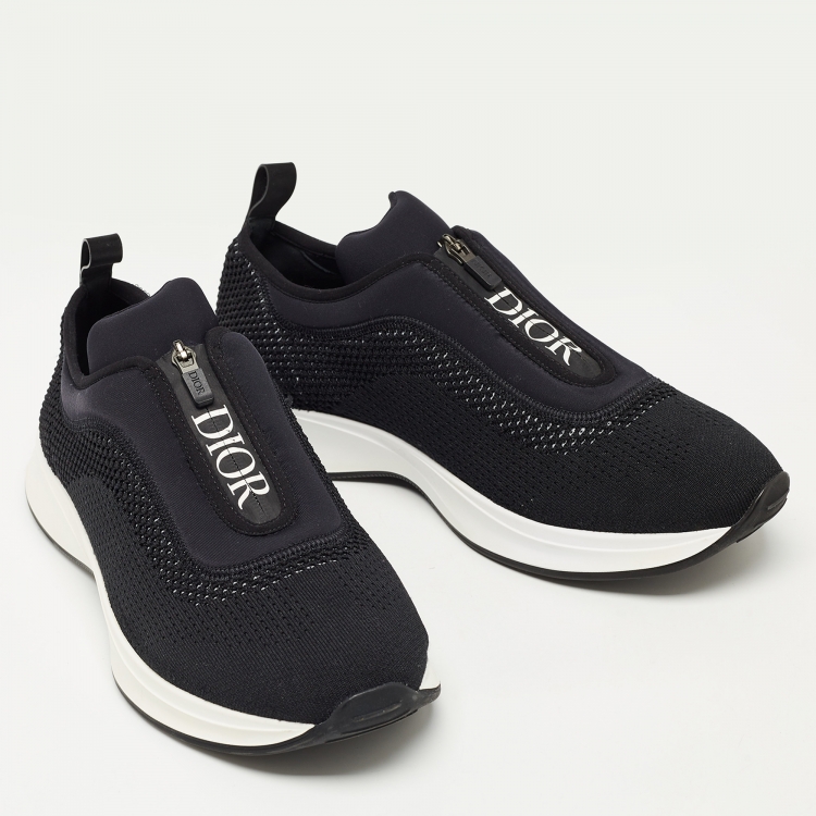 Pre Owned Dior Black Knit Fabric and Neoprene B25 Slip On Sneakers Size 45
