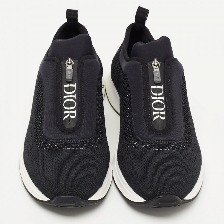 Pre Owned Dior Black Knit Fabric and Neoprene B25 Slip On Sneakers Size 45