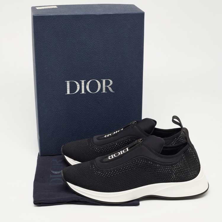 Pre Owned Dior Black Knit Fabric and Neoprene B25 Slip On Sneakers Size 45