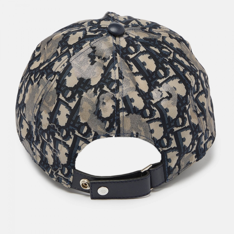 Pre Owned Dior Homme Grey/Navy Blue Oblique Print Baseball Cap S
