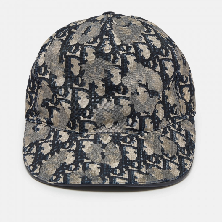 Pre Owned Dior Homme Grey/Navy Blue Oblique Print Baseball Cap S