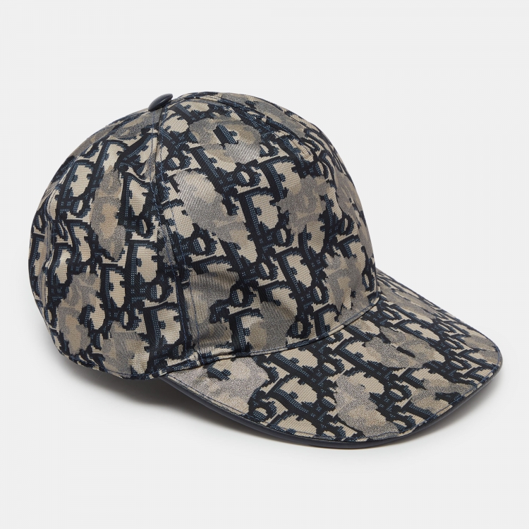 Pre Owned Dior Homme Grey/Navy Blue Oblique Print Baseball Cap S