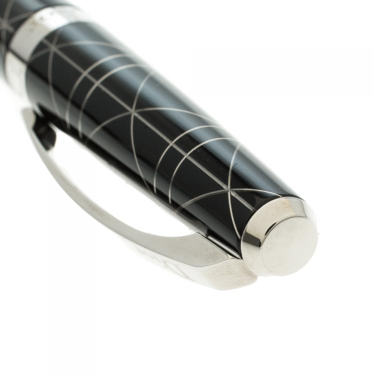 Pre Owned Dior Black Patent Resin & Engraved Silver Tone Ballpoint Pen