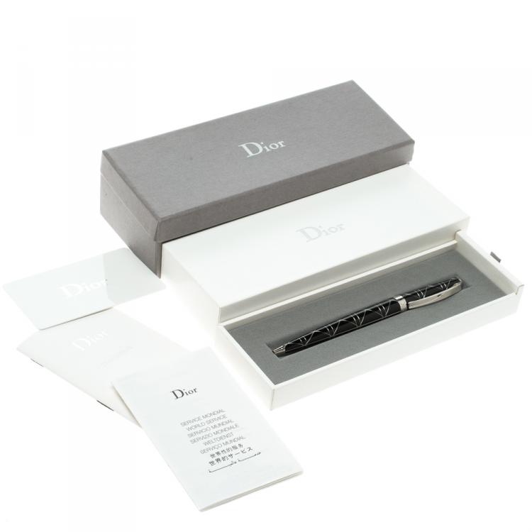Pre Owned Dior Black Patent Resin & Engraved Silver Tone Ballpoint Pen