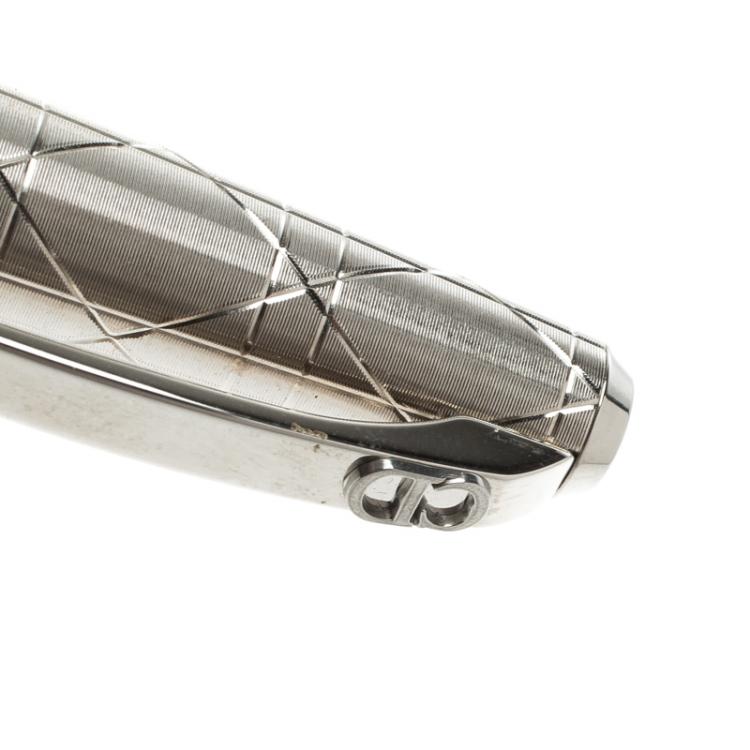 Pre Owned Christian Dior Cane-work Engraved Silver Tone Ballpoint pen