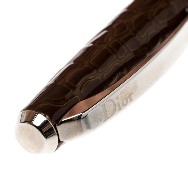 Pre Owned Dior Brown Lacquer Silver Tone Ballpoint Pen