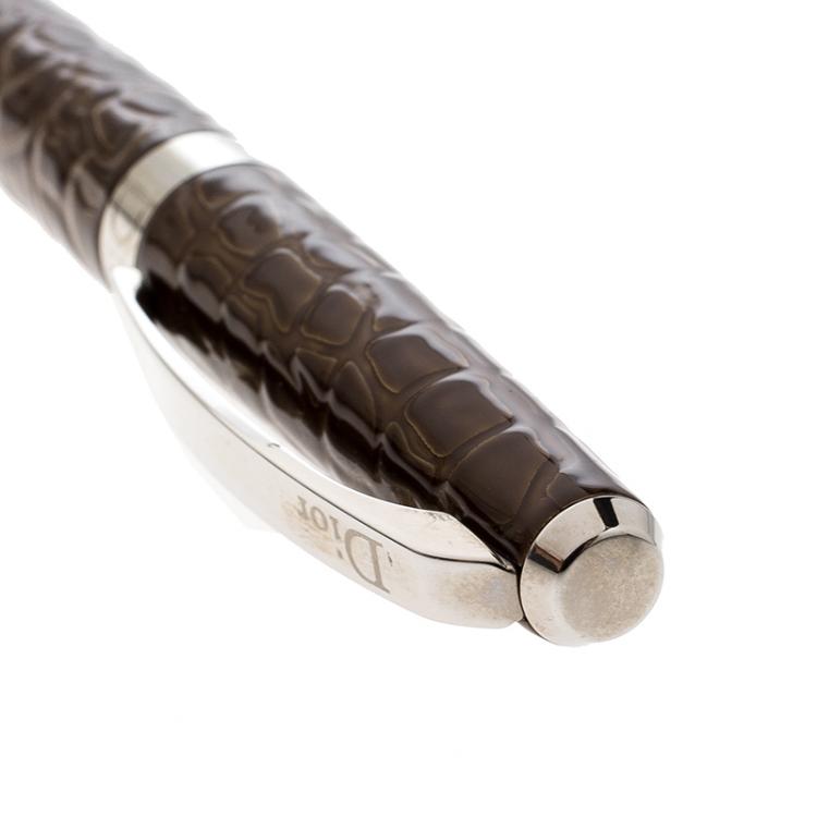 Pre Owned Dior Brown Lacquer Silver Tone Ballpoint Pen