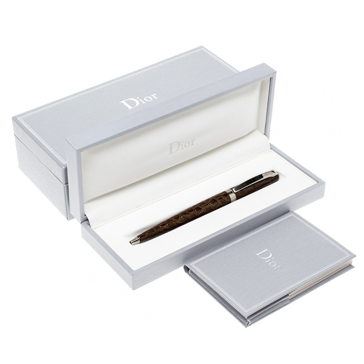 Pre Owned Dior Brown Lacquer Silver Tone Ballpoint Pen