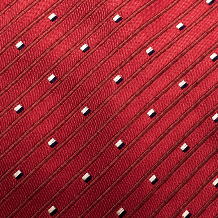 Pre Owned Valentino Red Diagonal Striped Textured Silk Jacquard Traditional Tie 