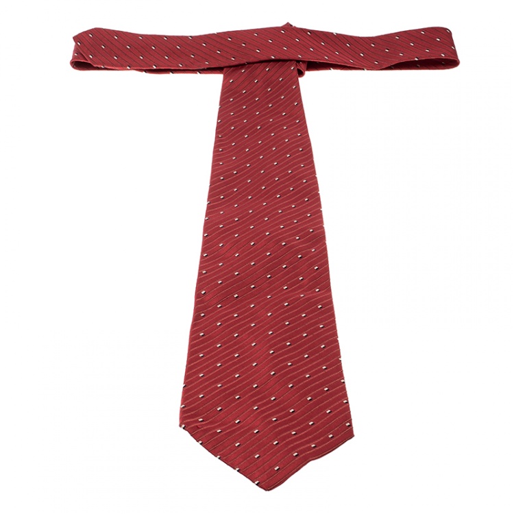 Pre Owned Valentino Red Diagonal Striped Textured Silk Jacquard Traditional Tie 