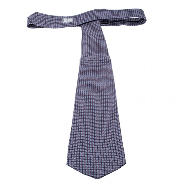 Pre Owned Dior Vintage Navy Blue and Pink Leaf Printed Silk Traditional Tie