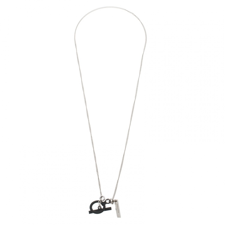Pre Owned Dior Homme Silver Tone Black Toggle Chain