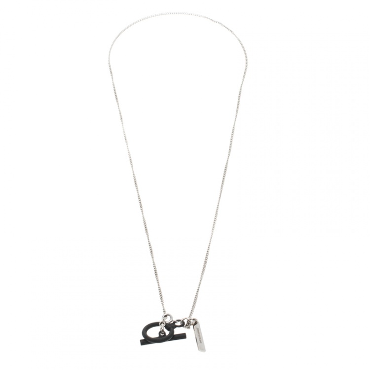 Pre Owned Dior Homme Silver Tone Black Toggle Chain