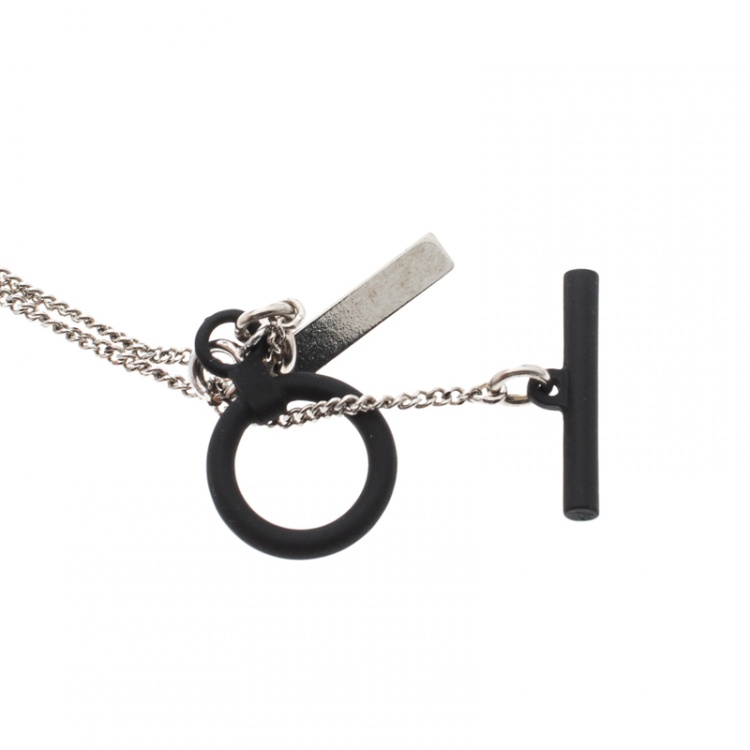 Pre Owned Dior Homme Silver Tone Black Toggle Chain