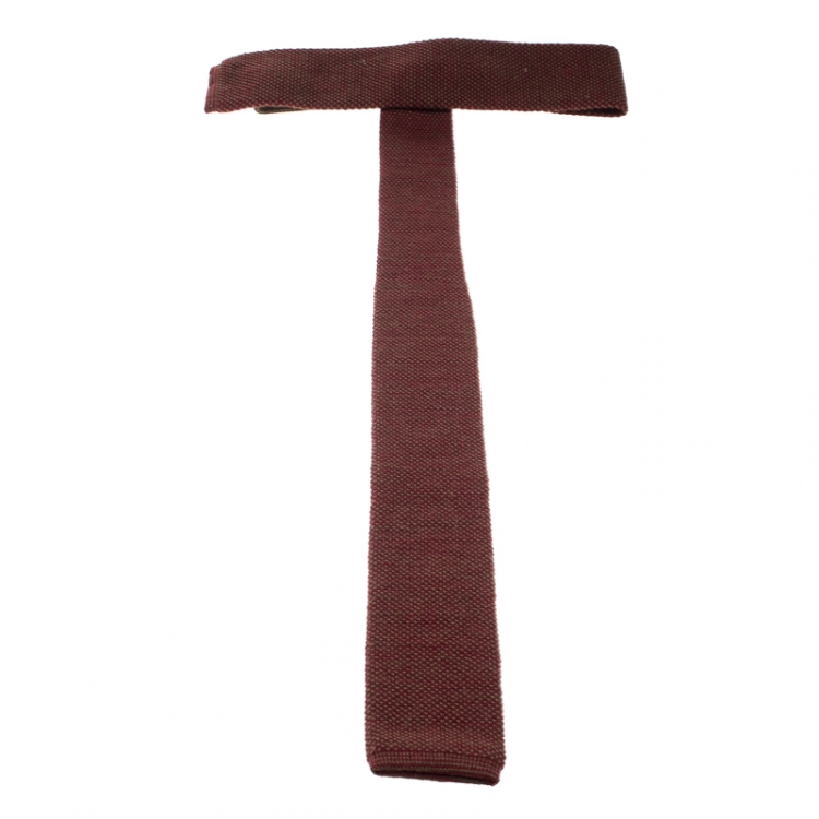 Pre Owned Dior Vintage Red and Brown Patterned Wool Flat Bottom Skinny Tie 