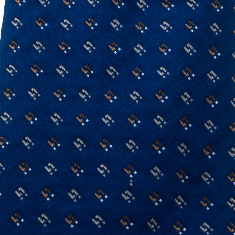 Pre Owned Dior Cobalt Blue Patterned Silk Jacquard Tie