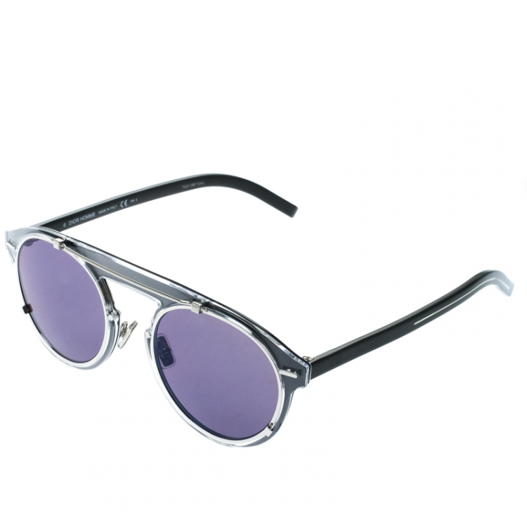 Pre Owned Dior Homme Silver/Black Diorgenese Round Sunglasses