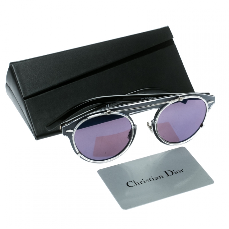 Pre Owned Dior Homme Silver/Black Diorgenese Round Sunglasses