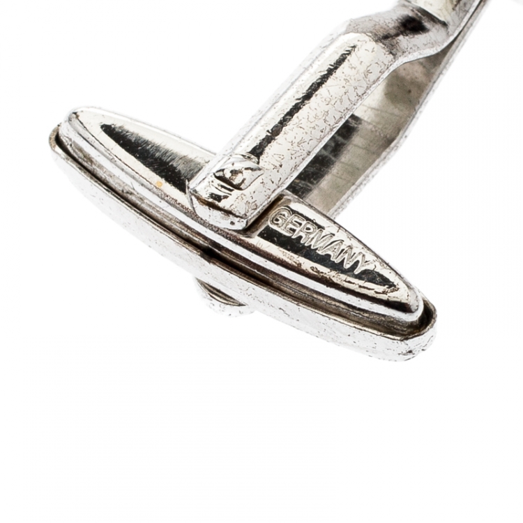 Pre Owned Dior Logo Stripe Two Tone Metal Tie Pin Cufflink Set