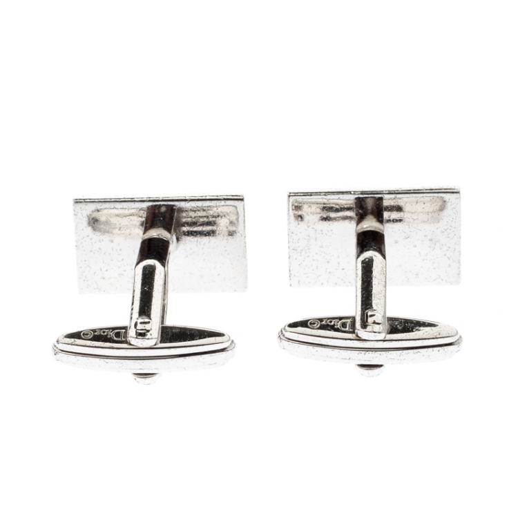 Pre Owned Dior Logo Stripe Two Tone Metal Tie Pin Cufflink Set
