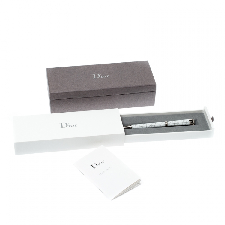 Pre Owned Dior White Composite Engraved Silver Tone Ballpoint Pen