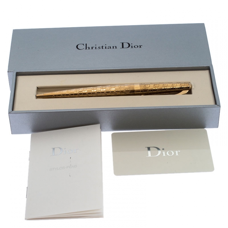 Pre Owned Dior Gold Tone Logo Embossed Stylos Ballpoint Pen