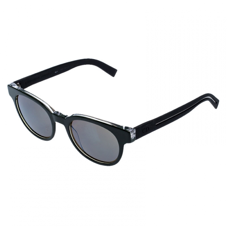 Pre Owned Dior Homme Soft Black /Green 182S Black Tie Round Sunglasses