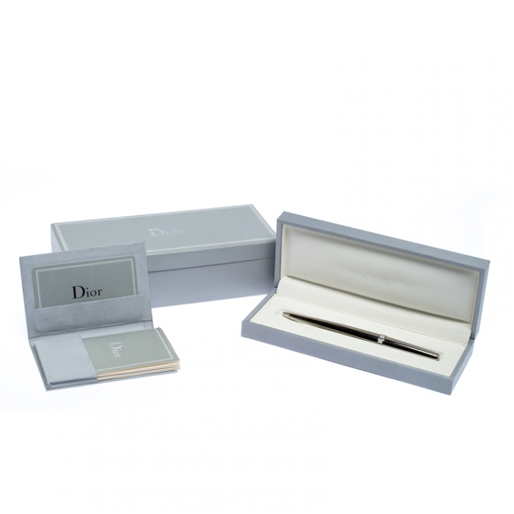 Pre Owned Dior White Ceramic Embellished Silver Tone Ballpoint Pen
