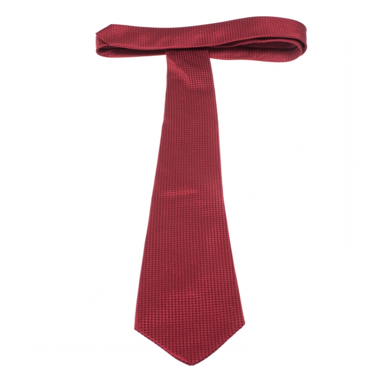 Pre Owned Dior Vintage Red Chequered Jacquard Silk Tie