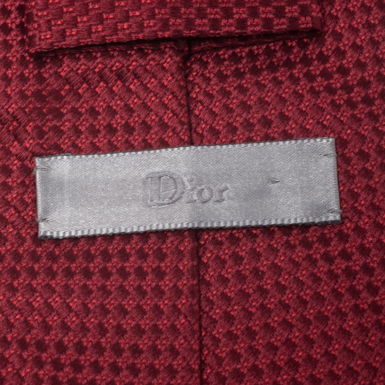 Pre Owned Dior Vintage Red Chequered Jacquard Silk Tie