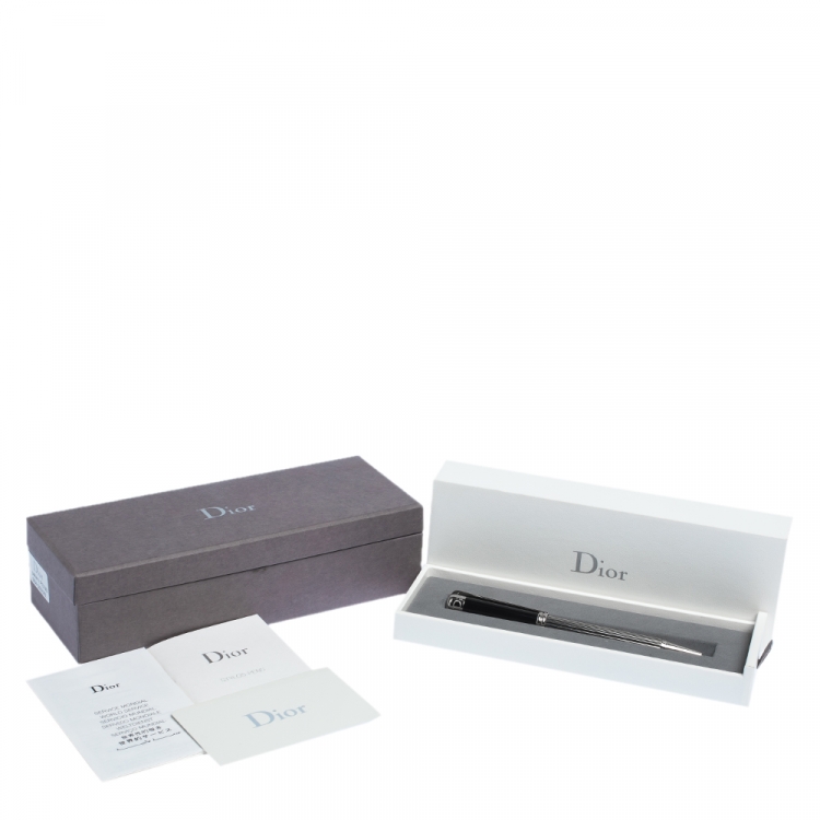 Pre Owned Dior Black Resin Textured Silver Tone Ballpoint Pen