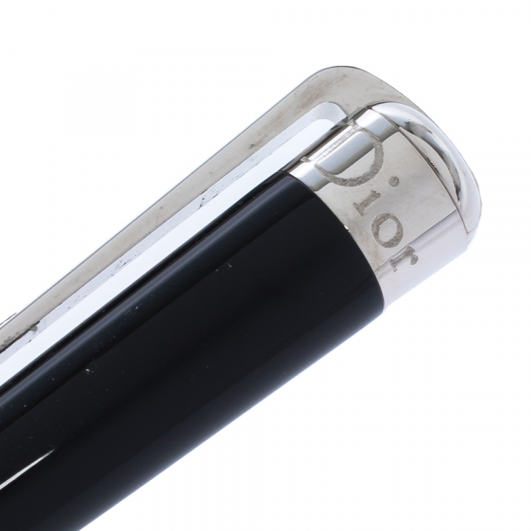 Pre Owned Dior Black Resin Textured Silver Tone Ballpoint Pen