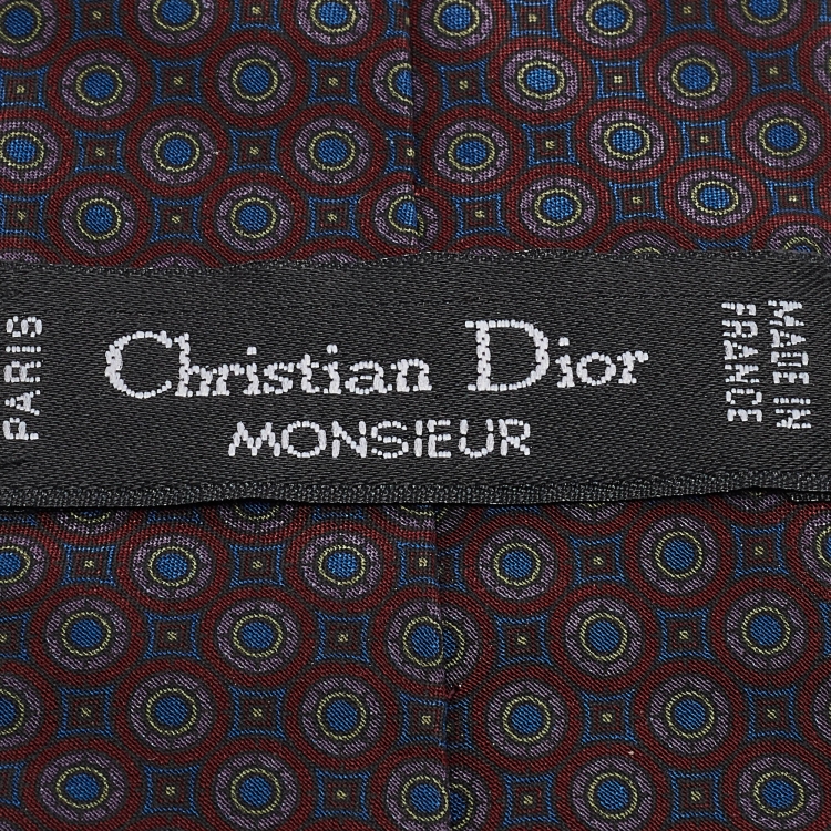 Pre Owned Christian Dior Monsieur Burgundy Printed Silk Tie
