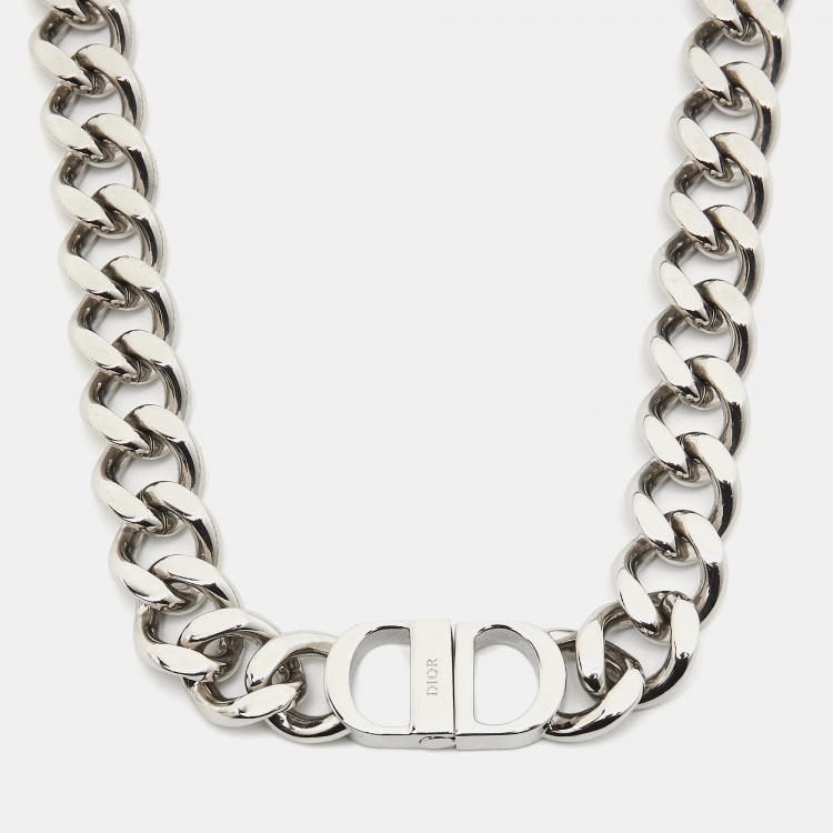 Pre Owned Dior CD Icon Chain Link Silver Tone Necklace