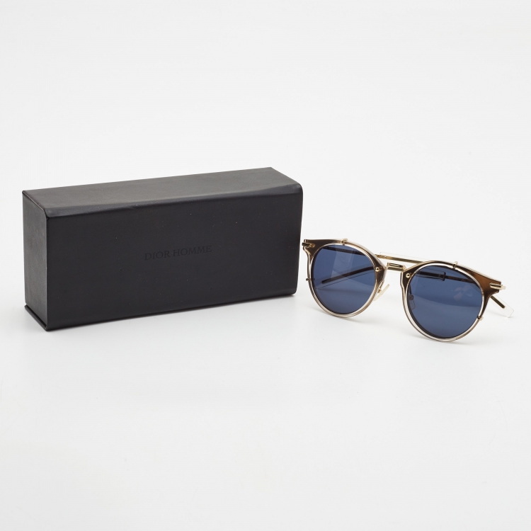 Pre Owned Dior Homme Blue/Gold Dior0196 Round Sunglasses