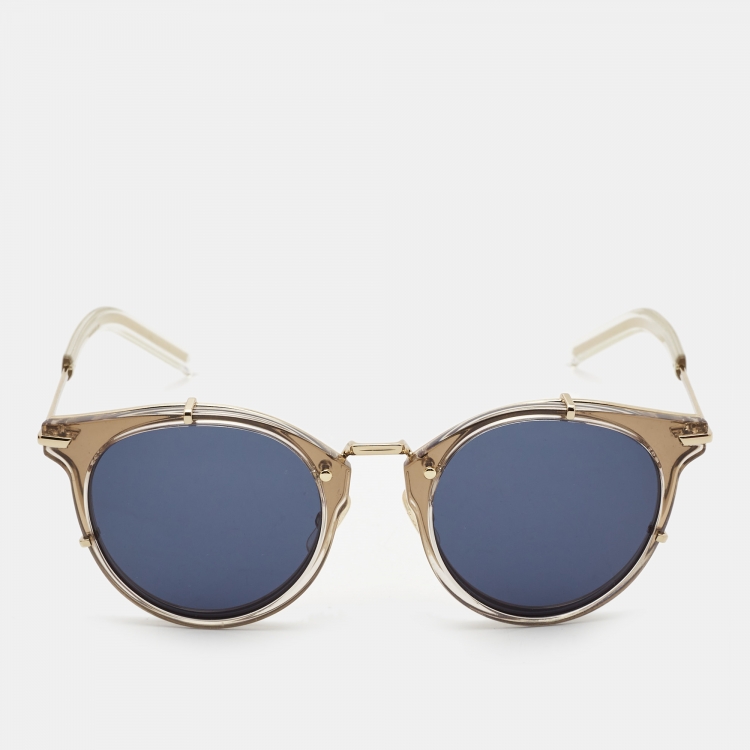 Pre Owned Dior Homme Blue/Gold Dior0196 Round Sunglasses