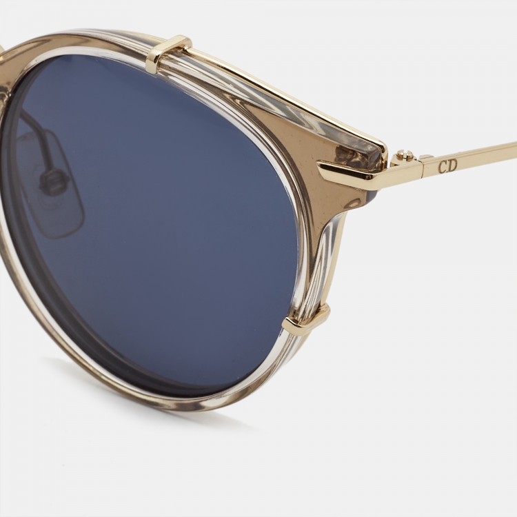 Pre Owned Dior Homme Blue/Gold Dior0196 Round Sunglasses