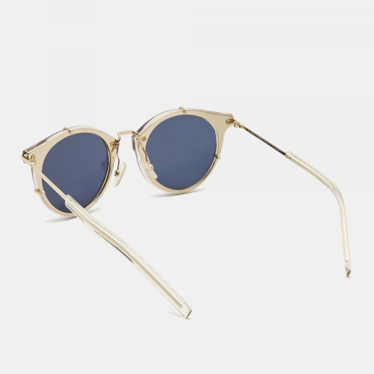 Pre Owned Dior Homme Blue/Gold Dior0196 Round Sunglasses