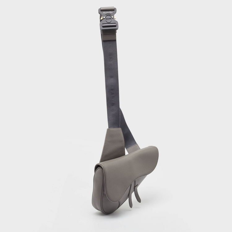 Pre Owned Dior Grey Leather Saddle Bag