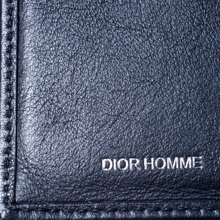 Pre Owned Dior Homme Navy Blue Leather Bifold Compact Wallet