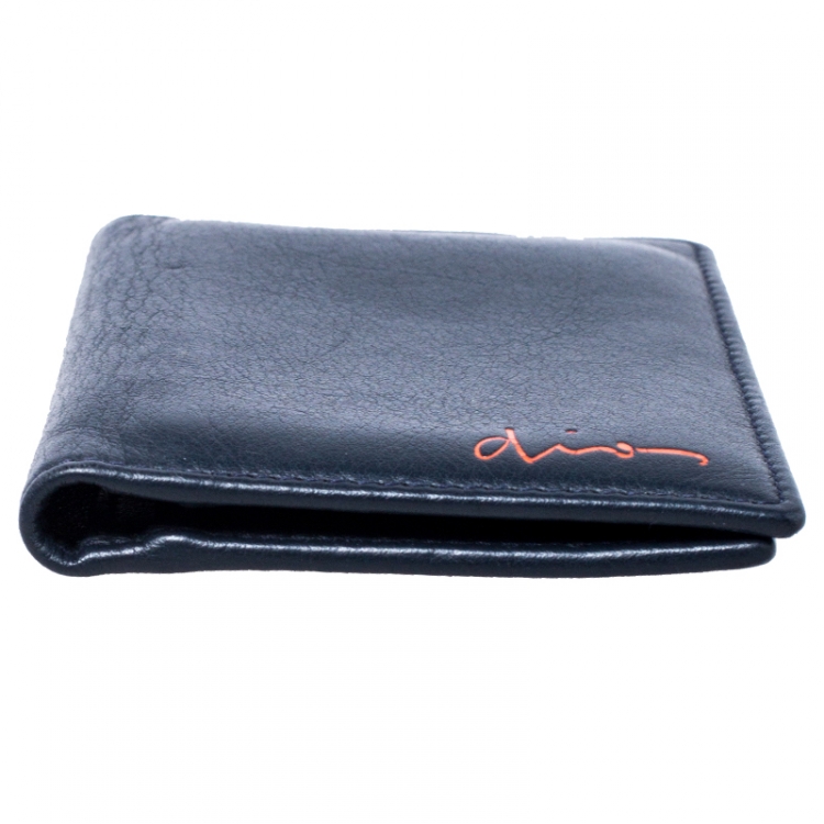 Pre Owned Dior Homme Navy Blue Leather Bifold Compact Wallet