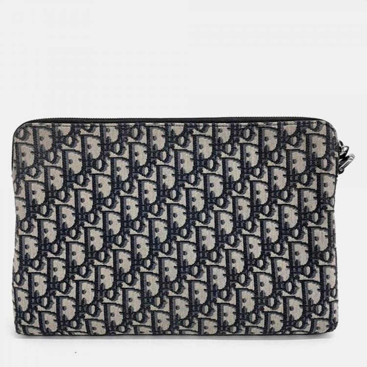 Pre Owned Dior Blue Oblique Canvas Clutch Bag