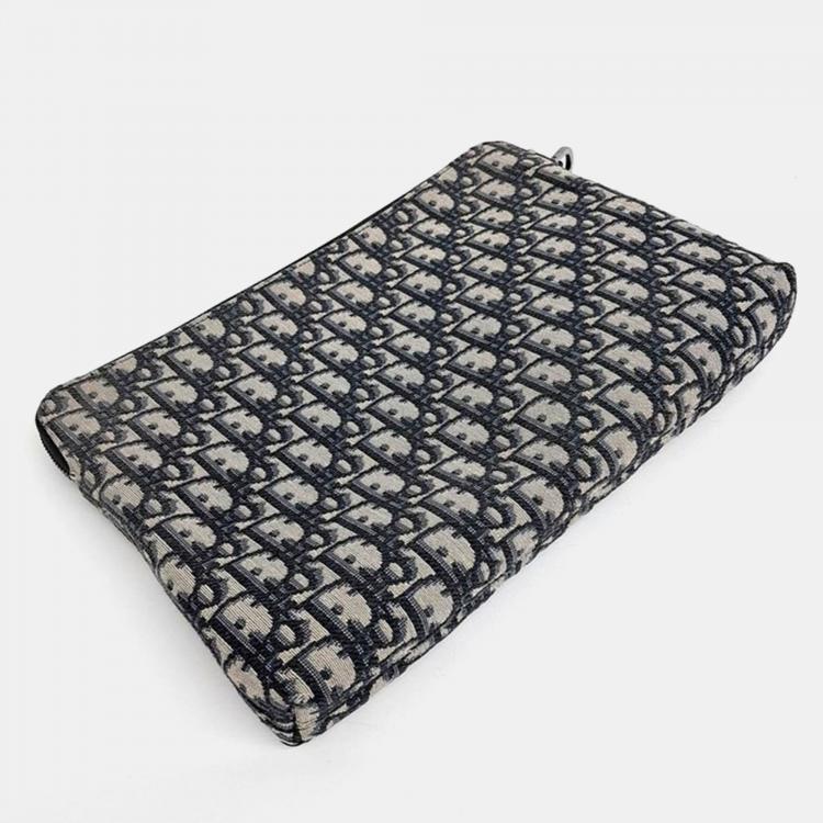 Pre Owned Dior Blue Oblique Canvas Clutch Bag