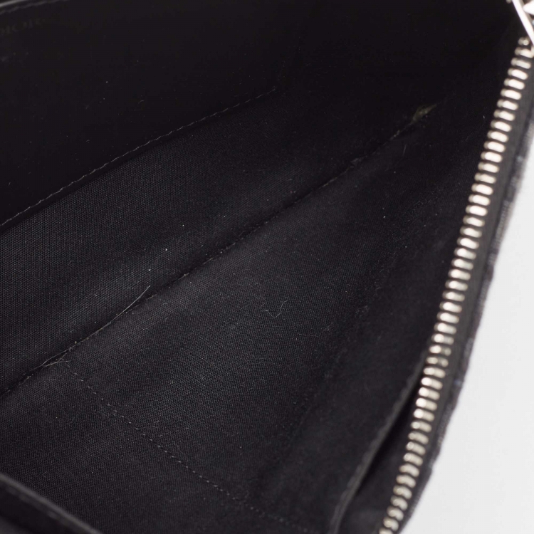 Pre Owned Dior Black Oblique Canvas and Leather Zip Slim Pouch