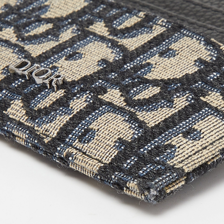 Pre Owned Dior x Kenny Scharf Blue/Black Oblique Canvas and Leather Embroidered Card Holder