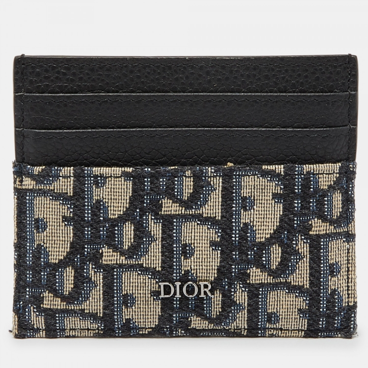Pre Owned Dior x Kenny Scharf Blue/Black Oblique Canvas and Leather Embroidered Card Holder