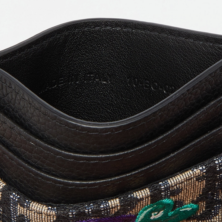 Pre Owned Dior x Kenny Scharf Blue/Black Oblique Canvas and Leather Embroidered Card Holder