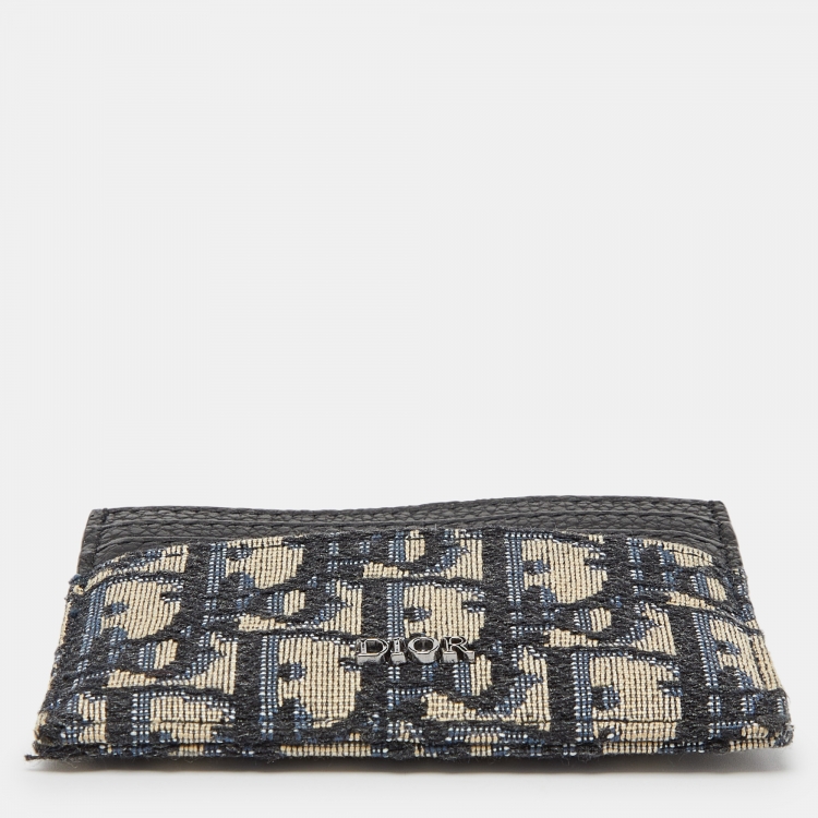 Pre Owned Dior x Kenny Scharf Blue/Black Oblique Canvas and Leather Embroidered Card Holder