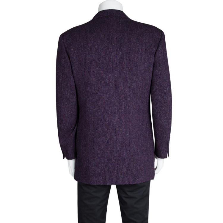 Pre Owned Dior Boutique Monsieur Vintage Purple Chevron Pattern Wool Waistcoat and Blazer Set XL